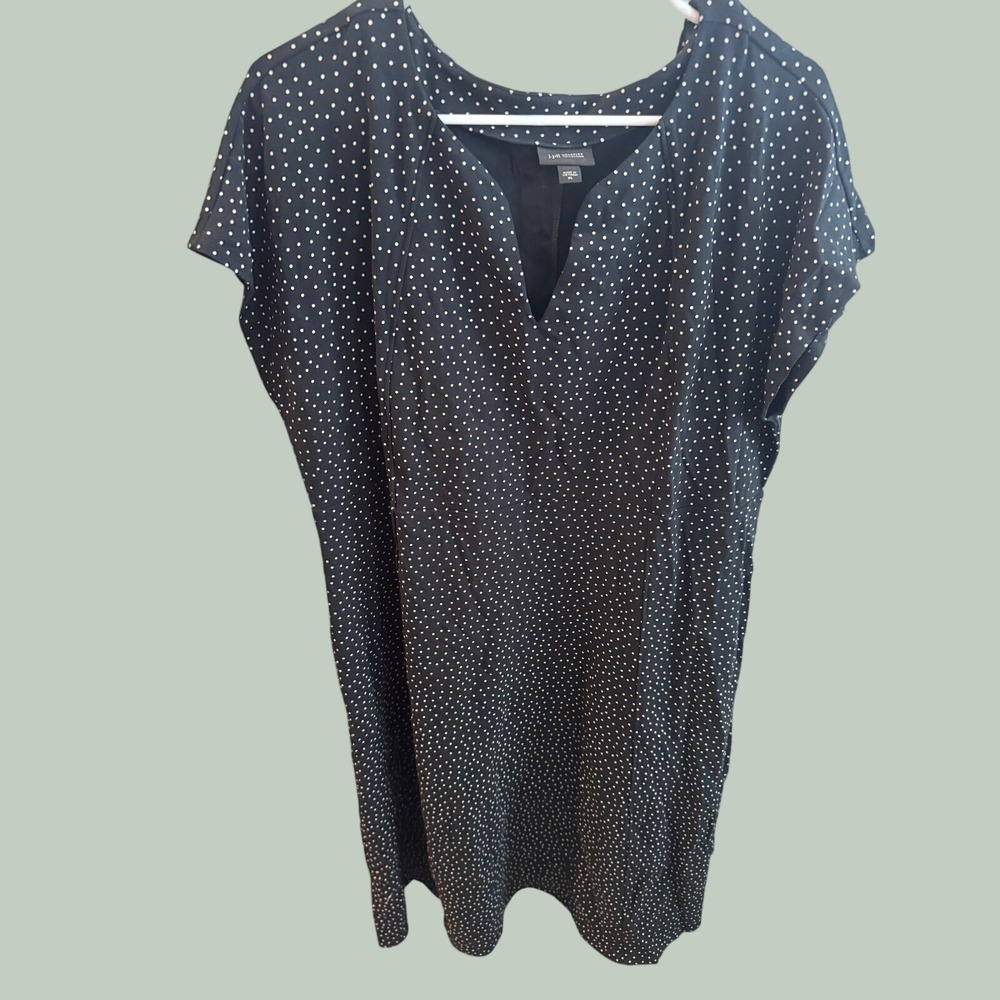 J.‎ Jill Wearever Black White Polka Dot V-Neck Shift Dress XL Short Sleeve Knit